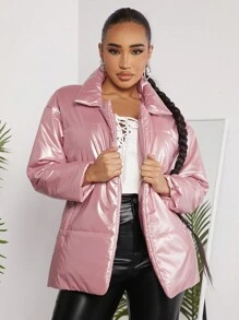 SHEIN SXY Women'S Belted Padded Coat - Pink - View 6