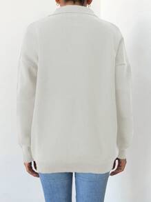 SHEIN Cottnline 女士純色下垂肩毛衣 - 白色 - 查看 2