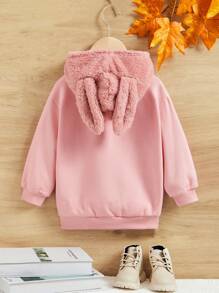 SHEIN Little Girls' Sparkly Knit Double-Faced Fleece Hooded Sweatshirt For Street Style - Pink - View 2