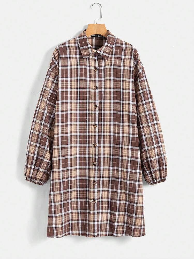 Maternity Plaid Print Shirt Dress