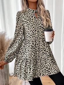 SHEIN Frenchy In Toàn bộ Đường viền lỗ khóa Tay áo lồng đèn Xù Hoa Sen Áo sơ mi - Nhiều màu - Xem 5