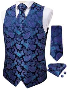 Ngày lễ tình nhân Nam Mẫu Paisley Bộ đồ Áo vest Với Hạt dẻ In Hoa - Màu tím - Xem 1