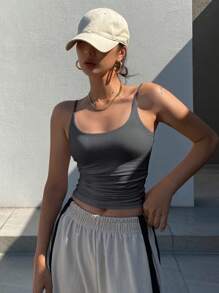 DAZY Women's Solid Color Minimalist Basic Tank Top With Thin Straps