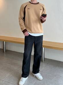 DAZY Nam Mẫu chữ Tay Raglan Áo nỉ - Màu Khaki - Xem 8