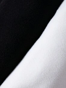 SHEIN Unity 2 chiếc áo nỉ dài tay cổ đứng màu trơn, chất liệu nhung mềm mại, kiểu dáng vai rớt, thích hợp mặc mùa thu. - Đen và trắng - Xem 4