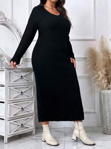 SHEIN LUNE Hơn Tách đùi Đầm - màu đen - Xem 6