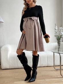 SHEIN Maternity Stylish Patchwork Long Sleeve Dress - Multicolor - View 6