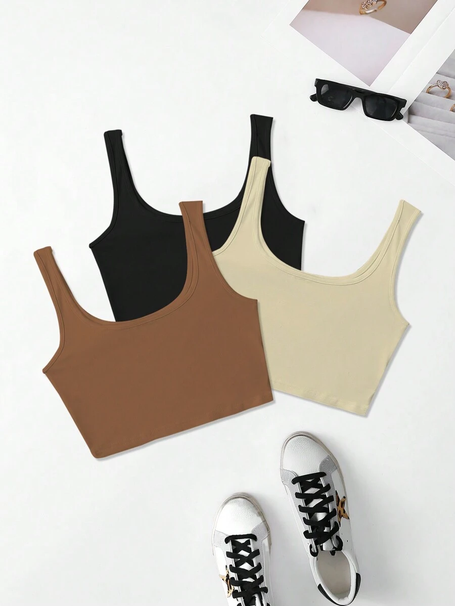 SHEIN Unity 3pcs/set Women's Solid Color Tank Tops - Multicolor - View 1