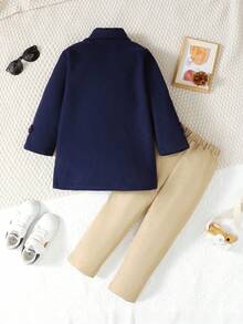 SHEIN 少年羊毛長外套和針織褲 - 藏蓝色 - 查看 2