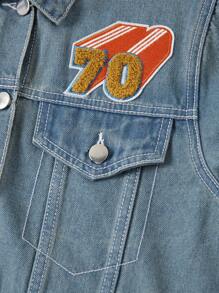 SHEINNeu Letter Patched Flap Detail Denim Jacket