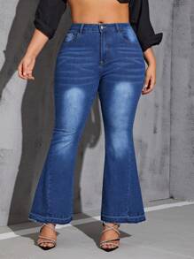 SHEIN Privé Damski Rozmiar Plus Kwiatowy haft Umyty Flared Jeans