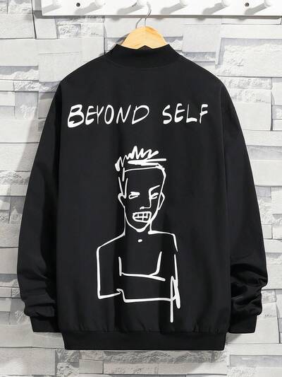 Teen Boy Letter & Figure Graphic Bomber Jacket