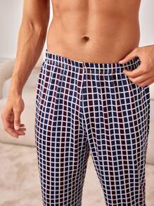 男款格紋圖案家居長褲 - 彩色 - 查看 3