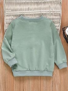 SHEIN Chàng trai trẻ Lá thư In Cổ thuyền viên Áo nỉ - màu xanh lá - Xem 2