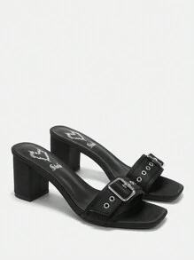 SheIn ICON Buckle Decor Chunky Heeled Mule Sandals