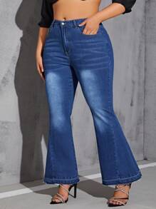 SHEIN Privé Damski Rozmiar Plus Kwiatowy haft Umyty Flared Jeans