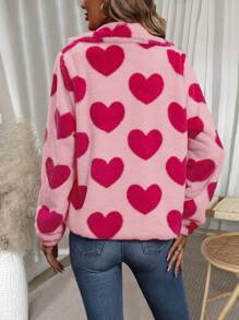 SHEIN LUNE Women's Plush Jacket With Heart Shaped Pattern - Multicolor - View 2