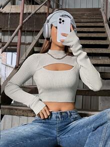 SHEIN EZwear 性感露肩女士上衣 - 灰色 - 查看 3