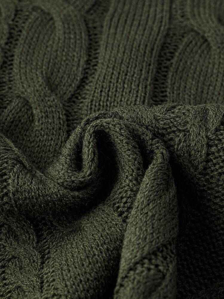 Women's Plus Size Round Neck Cable Knit Raglan Sleeve Sweater, Winter Knit Pullover Fall Sweater