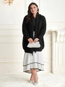 Mulvari Cárdigan de talla grande con hombros caídos y flecos - Negro - Ver 5