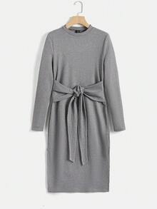 SHEIN Thai sản Thắt lưng Váy xẻ tà phía trước - Màu xám đen - Xem 9