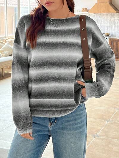 Loose Knit Sweater With Wide Neckline And Drop-shoulder Design