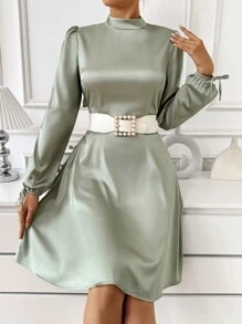 SHEIN Privé 女式露背打結連身裙 - 綠色 - 查看 6
