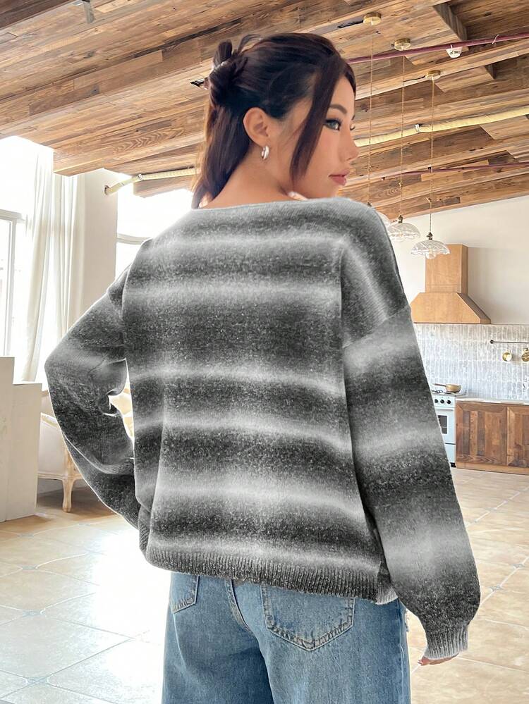 Loose Knit Sweater With Wide Neckline And Drop-shoulder Design