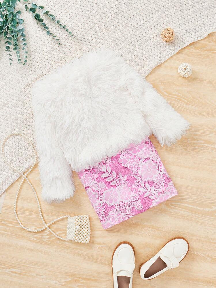 Little Girls' Fashionable And Elegant Coat, Lace Dress, And Two-piece Set Suitable For Any Occasion