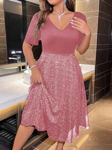 Plus Size Women's Sparkling A-Line Dress - Pink - View 6