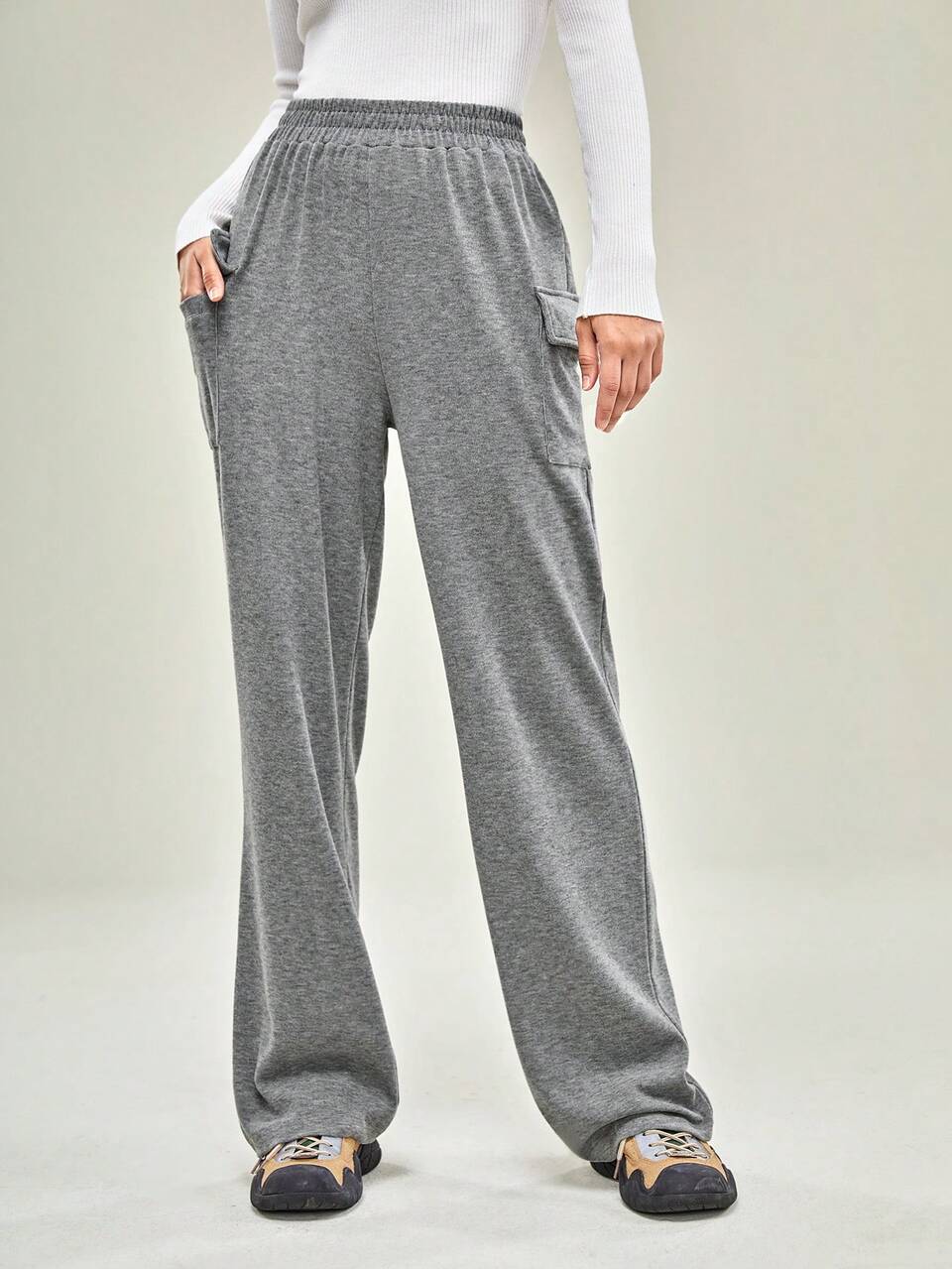 Solid Flap Pocket Side Pants
