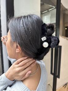 DAZY Ngọc trai Giả & Đồ trang trí Rhinestone Vuốt tóc bồng bềnh - màu đen - Xem 2