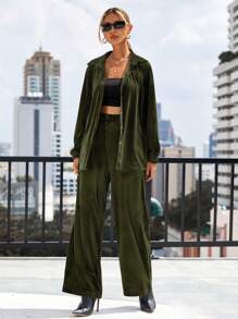 GENKIRA Women's Solid Color Two-piece Set - Green - View 6