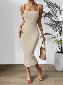Chiquease Women's Suspender Sweater Slim Long Dress - Apricot - View 7