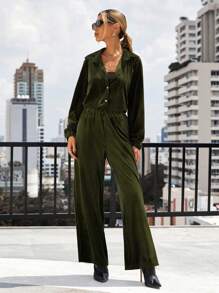 GENKIRA Women's Solid Color Two-piece Set - Green - View 3