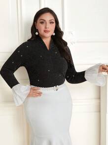 Modelyn Plus Size Color Block Bell Sleeve T-shirt