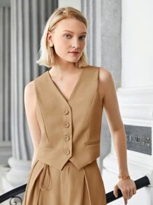 BizChic Áo khoác blazer cài nút phía trước màu trơn dành cho nữ vào mùa thu/đông - Màu Khaki - Xem 5