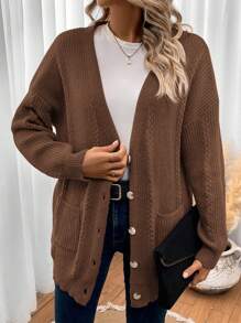 SHEIN Essnce Chaqueta De Punto Para Mujer De Manga Larga Y De Estilo Cárdigan - Marrón - Ver 5