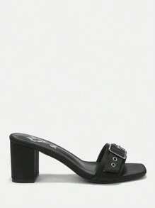 SheIn ICON Buckle Decor Chunky Heeled Mule Sandals