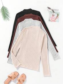 SHEIN LUNE 4入組純色高領長袖t卹 - 彩色 - 查看 2