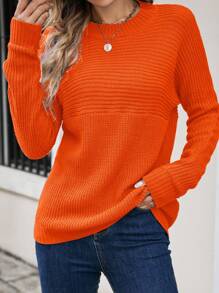 SHEIN Essnce Của phụ nữ Chất rắn Có màu sắc tay cánh Áo len - trái cam - Xem 1
