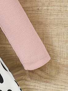 SHEIN Vestido De Manga Larga 2 En 1 Con Estampado De Vaca De Retazos De Punto Informal Para Niñas - Rosa - Ver 7