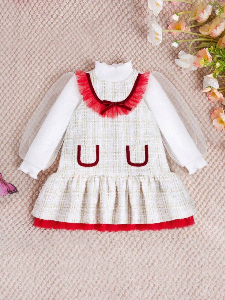 Baby Girl Mock Neck Tee & Plaid Ruffle Trim Dress
