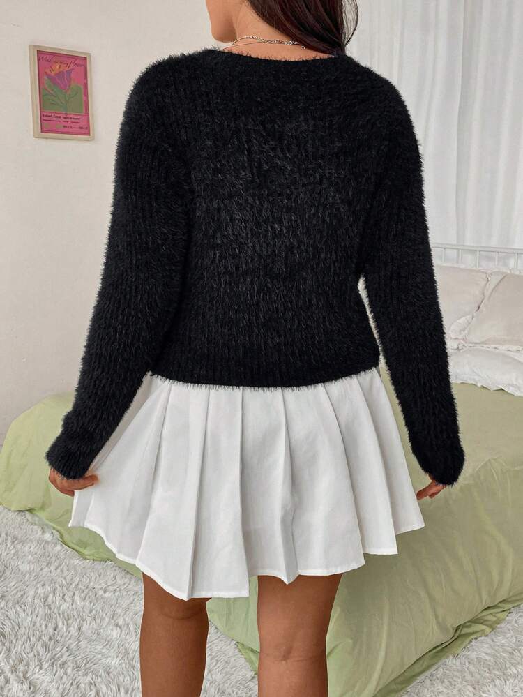 Women's Plus Size Round Neck Plush Sweater Knit Pullover Fall Winter Sweater