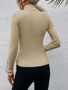 SHEIN LUNE Của phụ nữ Cổ cao Áo len Áo chui đầu - Màu be - Xem 2
