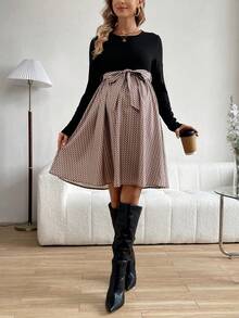 SHEIN Maternity Stylish Patchwork Long Sleeve Dress - Multicolor - View 5