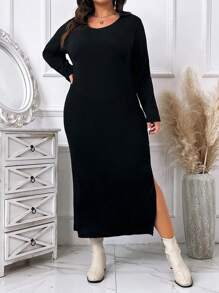SHEIN LUNE Hơn Tách đùi Đầm - màu đen - Xem 4