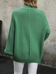 EMERY ROSE Women's Solid Color Drop Shoulder Sweater - Green - View 2