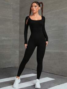 Easithlete One Piece Butt Lifting Tummy Control Sports Yoga Jumpsuit Full Body Yoga Jumpsuit - Black - View 4