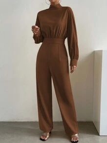 SHEIN Privé 女款高領純色連身褲 - 咖啡棕 - 查看 6